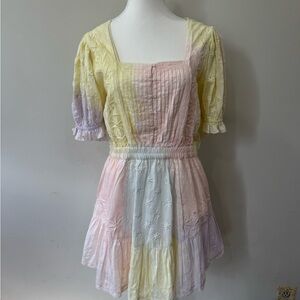 🌸 NWT LoveShackFancy Pastel Ombre Embroidered Mini Dress – Size L 🌸